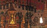 Interior of the Temple and views of the Emerald Buddha, Wat Phra Kaew, Bangkok, Thailand.