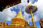 The sunshade and gold chedi, Wat Doi Suthep, Chiang Mai, Thailand.