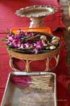 Exposed offerings, Wat Phra That Lampang Luang, Thailand.
