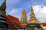 Prang, roofs and stupas of Wat Phra Sri Rattana Mahathat, Phitsanulok, Thailand.
