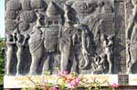 Bas-relief at the base of King Ramkhamhaeng Monument, the Kings life, Sukhothai, Thailand.