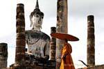 Religious tourism, Sukhothai, Wat Mahathat, Thailand.
