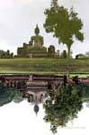 Buddhist reflection, Sukhothai, Wat Mahathat, Thailand.
