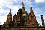 Sukhothai, Wat Mahathat Chedi in lotus surrounded by eight other, Thailand.