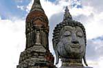 Buddha head and niche chedi in lotus flower, Sukhothai, Wat Trapang Ngoen, Thailand.