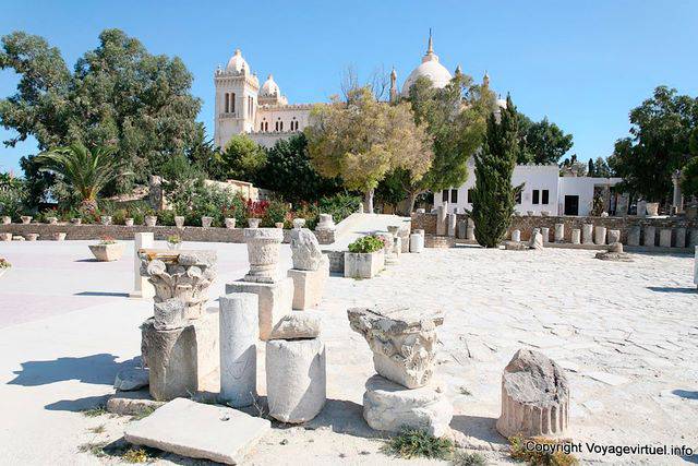 Carthage, view of the cathedral from the archaeological site - Tunisia