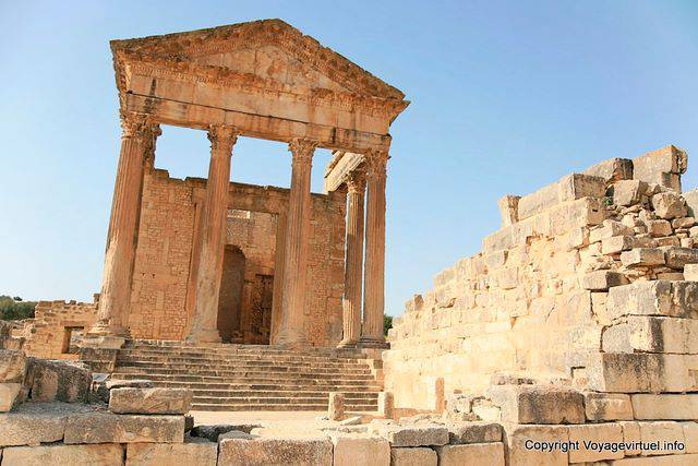 Dougga, the Capitol, the second century Roman temple dedicated to Jupiter, Juno and Minerva - Tunisia