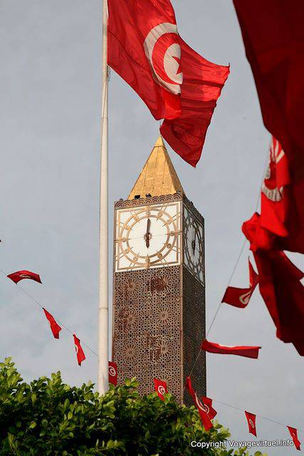 Tunisian flag and clock, Tunis - Tunisia