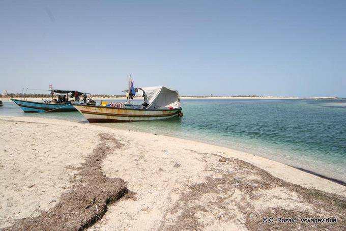 Small fishing boats mooring, Seguia Djerba Beach - Tunisia