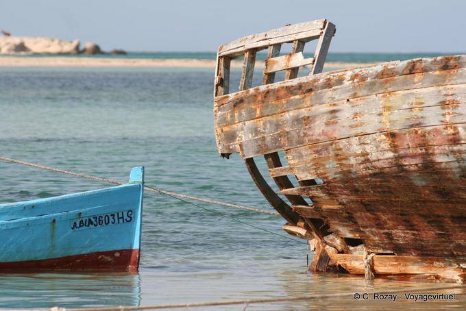 Djerba, stranded boat on the Seguia - Tunisia