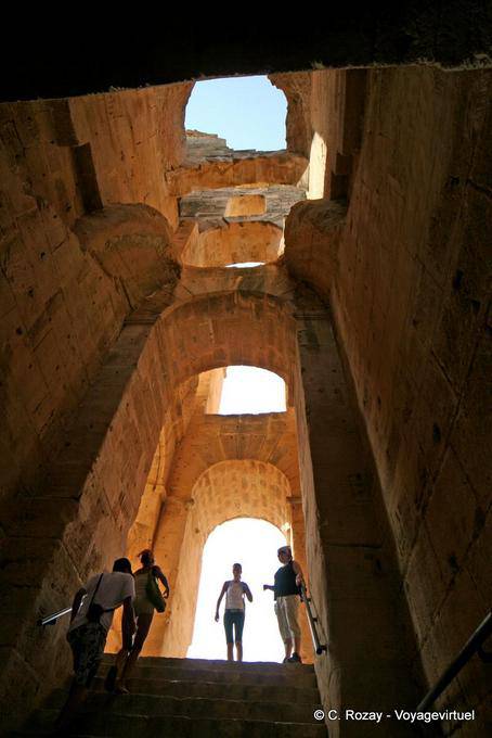 Amphitheatre of El Jem, the views of the galleries downstairs - Tunisia