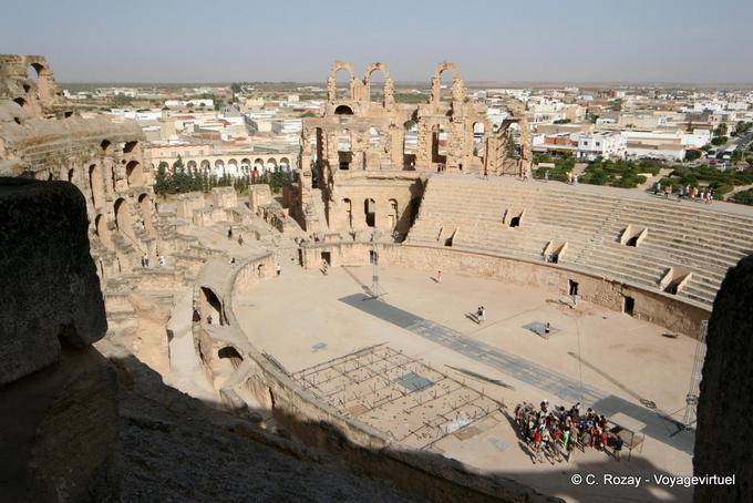Panorama of the amphitheater and the city of El Jem - Tunisia