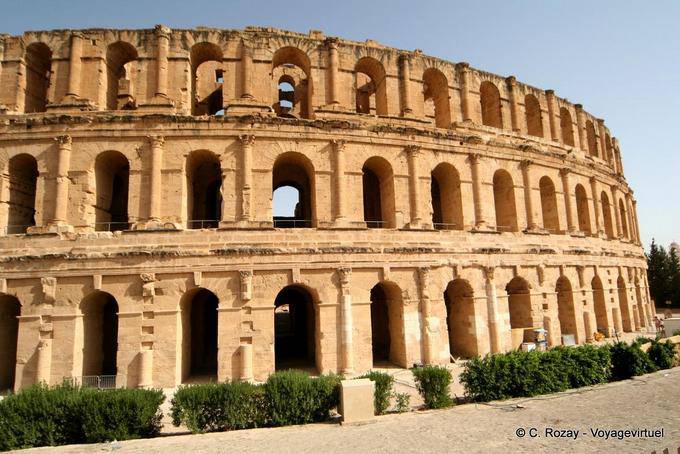 The facade of the Colosseum, right, El Jem - Tunisia