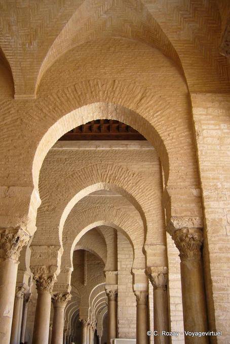 Arch and columns of the western portico, Oqba Ibn Nafaa Mosque, Kairouan - Tunisia
