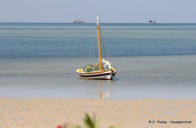 Beach at low tide and gas production, Kerkennah Islands - Tunisia