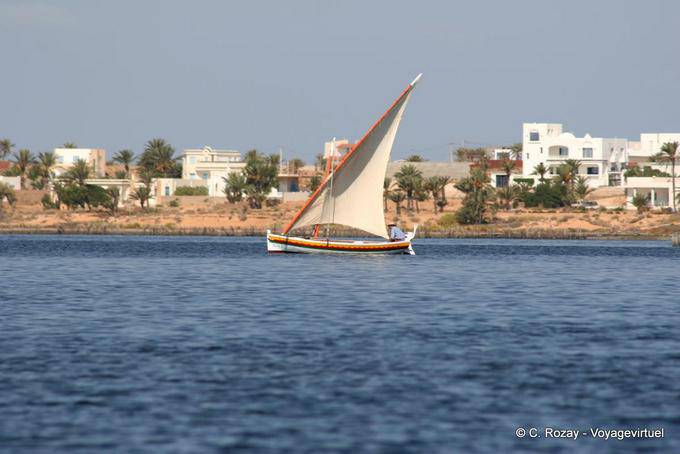 Felucca sailing deployed Ouled Kacem, Kerkennah - Tunisia