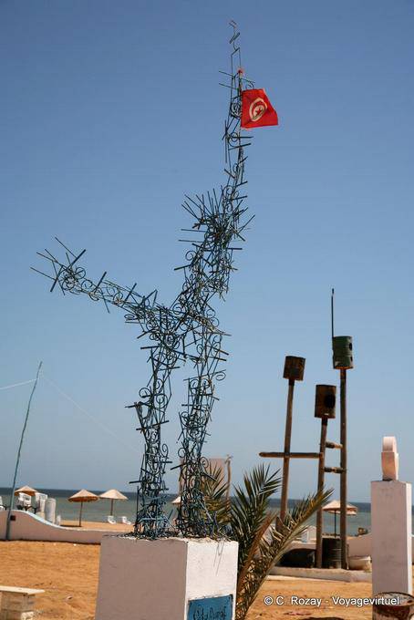 Freedom, wire sculpture of iron, Mahares - Tunisia