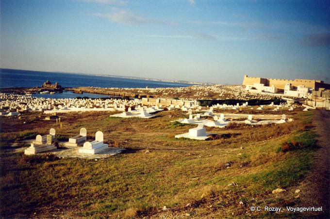 View of the cemetery and the Borj El Kebir Mahdia Cap Africa - Tunisia