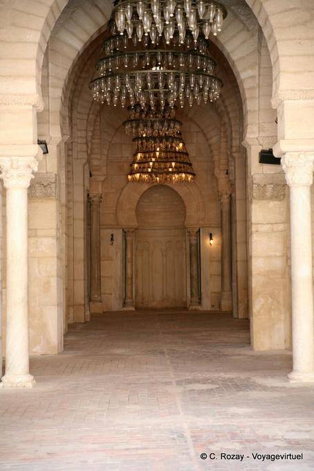 Sousse, Grand Mosque, the mihrab view from the central gate of the prayer hall - Tunisia