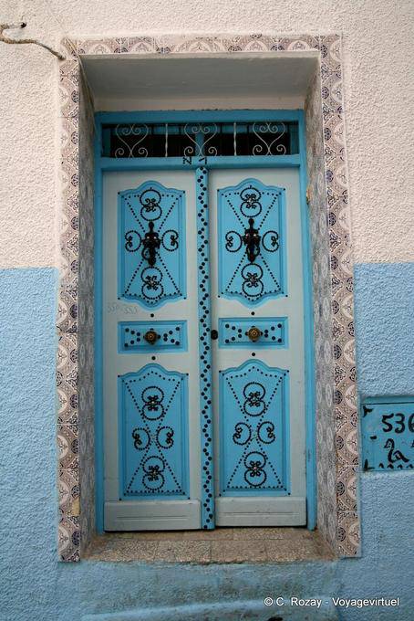 Blue studded door in the medina of Sousse - Tunisia