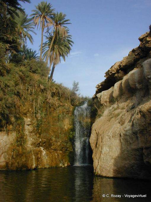Waterfall plunging into the river, Chebika (الشبيكة) - Tunisia