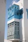 Sidi Bou Said, balconies with moucharabiehs, Tunisia.