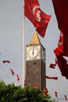 Tunisian flag and clock, Tunis, Tunisia.