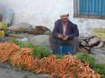Carrot dealer on the sidewalk, market Douz, Tunisia.