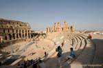 Restored part of the stone steps of the cavea, Amphitheatre of El Jem, Tunisia.