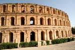 The facade of the Colosseum, right, El Jem, Tunisia.
