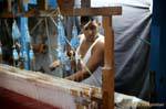 Weaver and his loom, Mahdia, Tunisia.