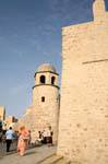 Rampart at the entrance to the medina and tower of the Great Mosque, Sousse, Tunisia.