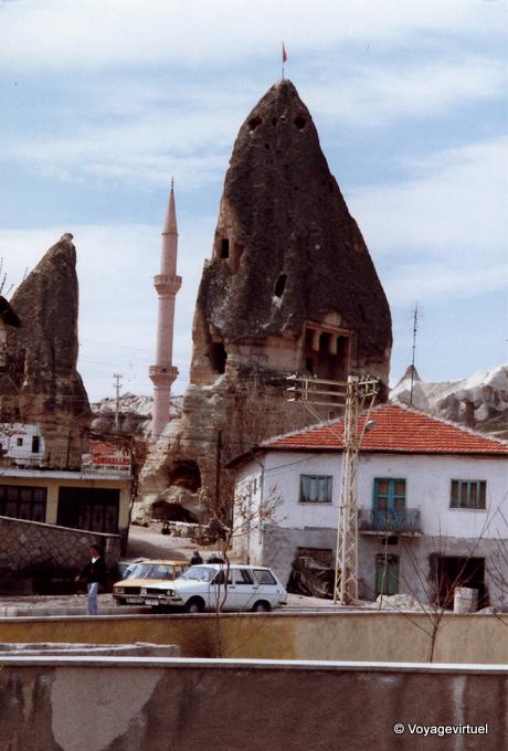 Minaret, cave dwellings and classic house, Cappadocia - Turkey