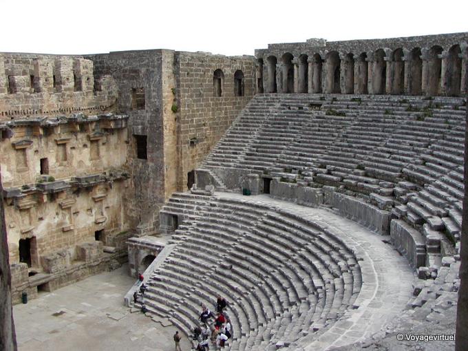 Left of the cavea and the upper gallery, theater of Aspendos - Turkey