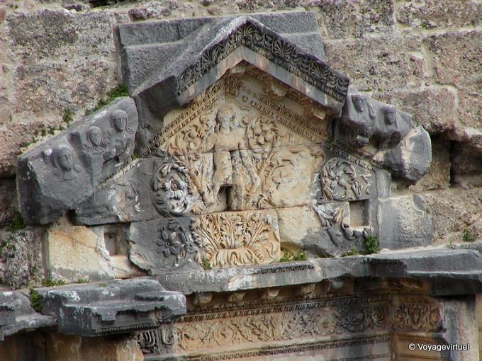 Apollo Bas-relief on a wall of the theater of Aspendos - Turkey