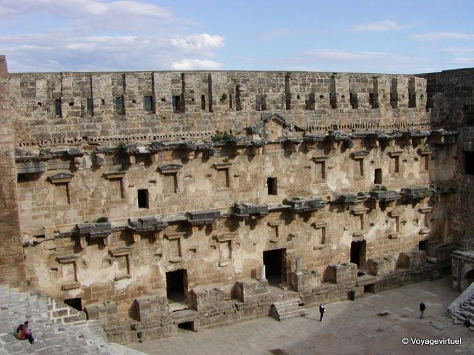 The wall of the theater scene, Aspendos - Turkey