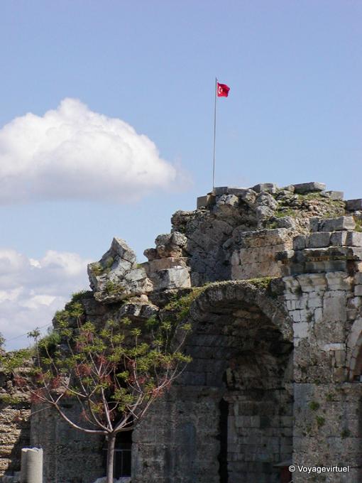 Flag flying on the site of Side - Turkey