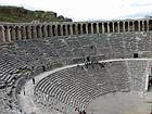 Roman theater of Aspendos, view of the upper gallery arcades and amphitheater, Turkey.
